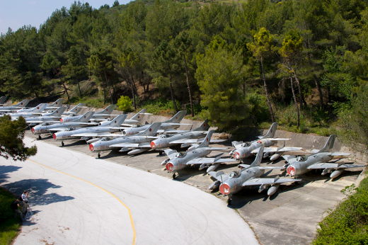 Albanian Air Force Shenyang F-6 fighters outside Kuçovë Air Base’s tunnel.