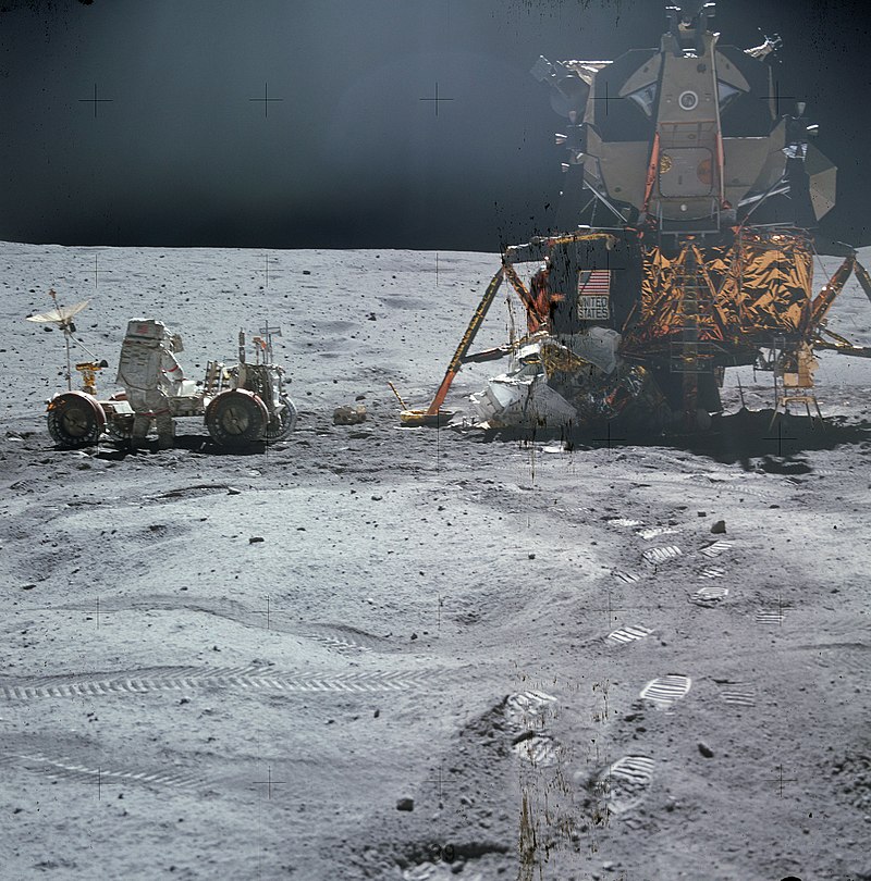Apollo 16 LEM Orion, the Lunar Roving Vehicle and astronaut John Young