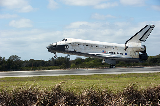 Discovery touches down for the final time at the end of STS-133.