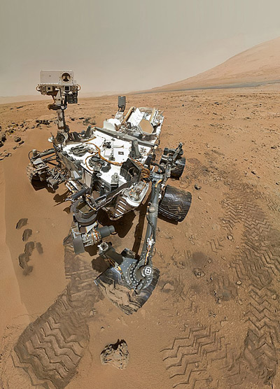 The Curiosity rover on the surface of Mars