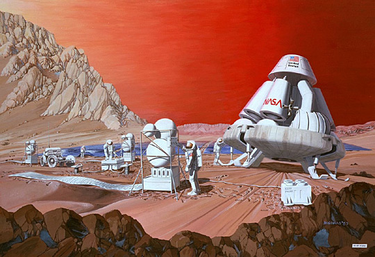 Artist Les Bossinas’ 1989 concept of Mars mission