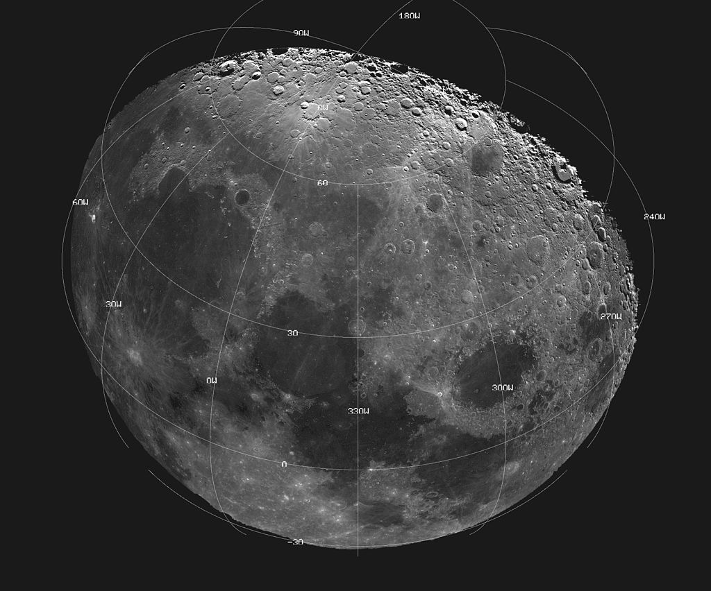 The Moon as seen in a digitally processed image from data collected during a spacecraft flyby