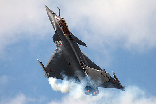 A Dassault Rafale in high angle-of-attack flight