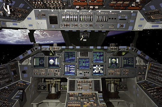 Atlantis was the first Shuttle to fly with a glass cockpit, on STS-101. (composite image)