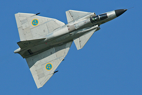 A Saab 37 Viggen, the first modern canard aircraft to go into production