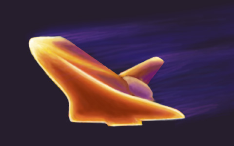 Simulation of the outside of the Shuttle as it heats up to over 1,500 °C during re-entry.