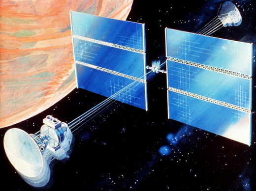 In the artistic vision, the spacecraft provides artificial gravity by spinning (1989)