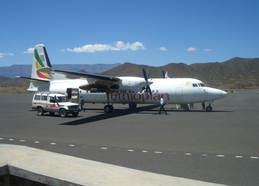 Ethiopian Airlines Fokker 50 (ET-AKU) at Lalibela Airport.jpg