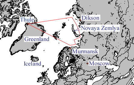 Reconnaissance route from Thule AB to Soviet Union