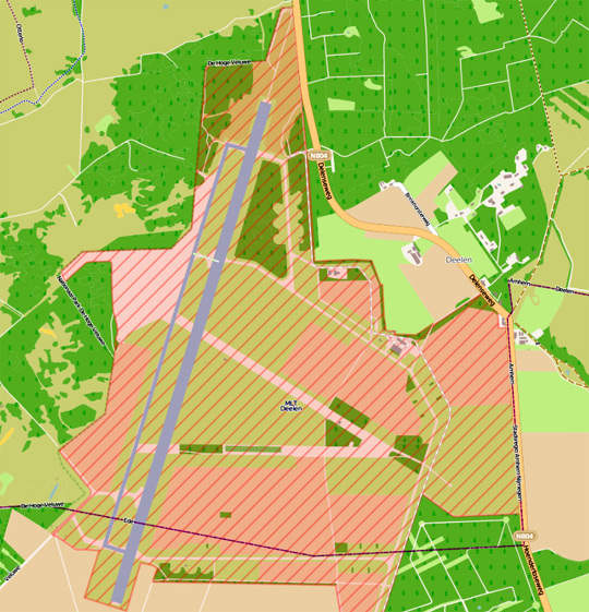 Map of Deelen, the airbase is the area under the red crossmarks.