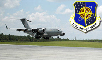 
C-17 and emblem fo the 172d Airlift Wing