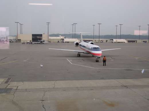 
The apron as seen from Terminal 2. In the foreground is an American Eagle Embraer E-135