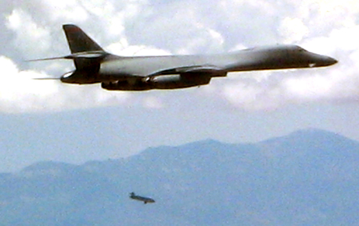
A B-1B from the 7th Bomb Wing releases a Joint Air-to-Surface Standoff Missile over the White Sands Missile Range, N.M.