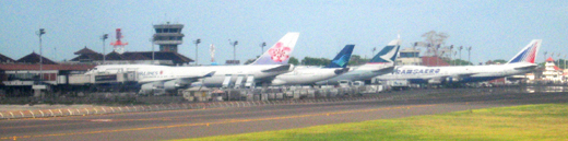
China Airlines, Garuda Indonesia, Cathay Pacific and Transaero parked at the airport