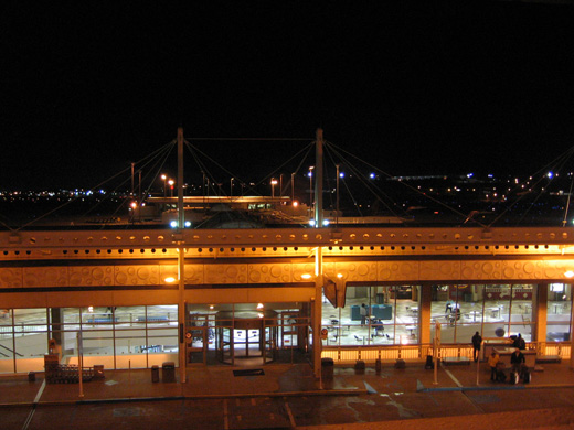 
The Birmingham International Airport terminal and Concourse C at night as viewed from parking deck.