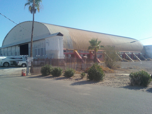 
Photo of the main hangar at Blythe Airport taken in August 2009.