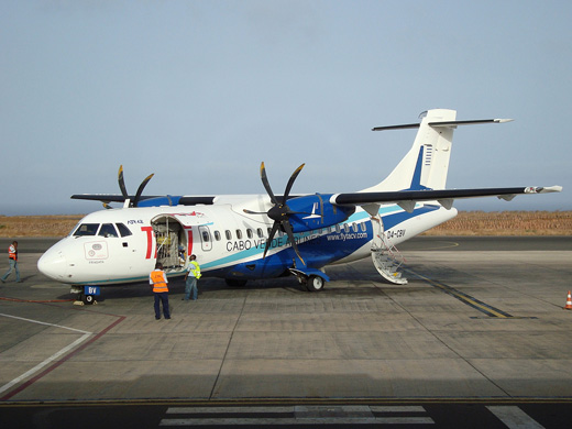 
Passengers boarding a TACV ATR 72-500 at Praia International Airport