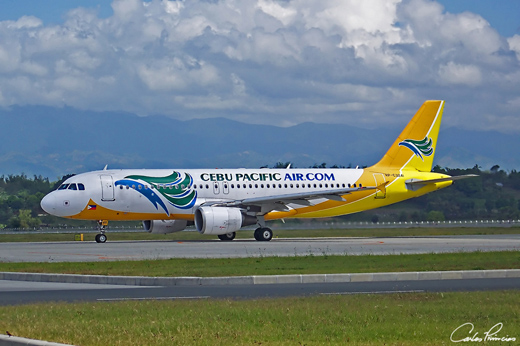 
A Cebu Pacific A320-200 arriving at the Bacolod-Silay Airport.