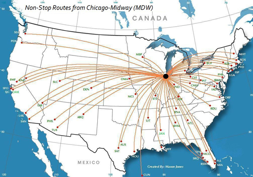 
Destinations served nonstop from Chicago-Midway