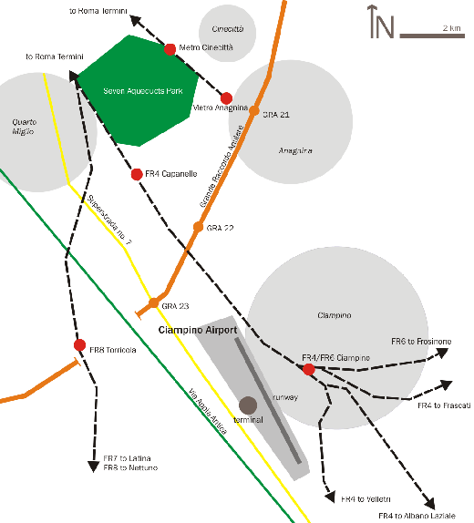 
Location of Ciampino Airport. Rome is to the northwest.