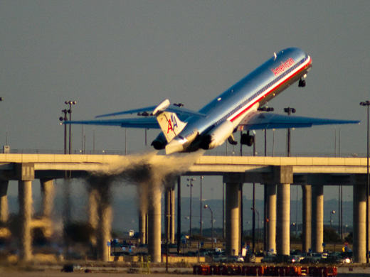 
An American Airlines MD80 departing DFW.