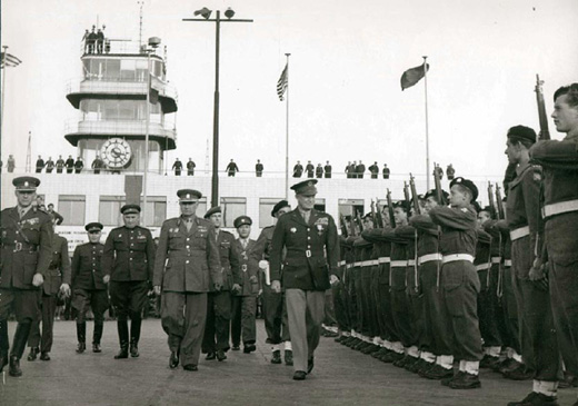 
Old control tower (front view) during the visit of Dwight D. Eisenhower in Prague on 12 October 1945