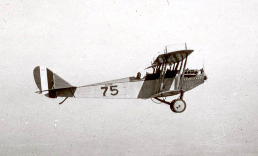 
A Curtiss JN-4 (Jenny) on a training flight during World War I. This is the type of aircraft used at March Field during this era for basic pilot training of military pilots.
