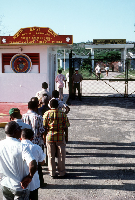 
Cuban workers return home through the North East Gate, circa 1983