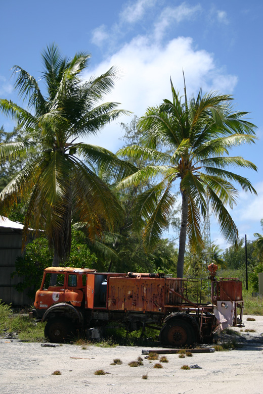 
Rusting fire truck on Kanton Island, 2008.