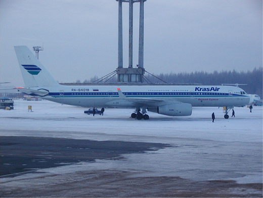 
A Kras Air Tu-204 on stand at Pulkovo in winter