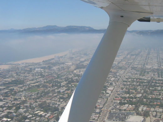 
Less than one mile west of Santa Monica Airport over the dense West Los Angeles, California area.