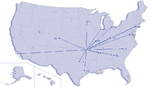 
Destinations served from Northwest Arkansas Regional Airport (as of August 2008)
