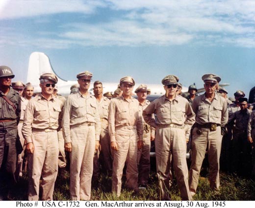 
Arrival of General Douglas MacArthur (second from right) at Atsugi, 30 August 1945