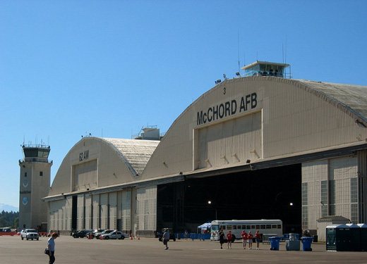 
Main hangar and control tower in July 2005