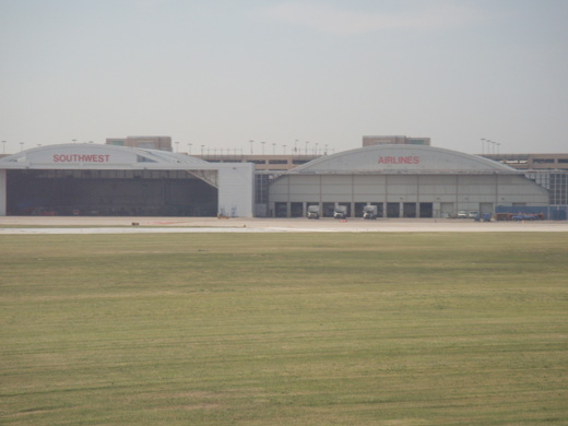
The two original Southwest Airlines maintenance hangars at Midway Airport.