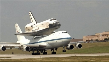 
Space Shuttle Atlantis being shuttled through Offutt following a mission on July 1, 2007.