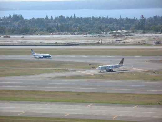 
A view of the SeaTac Airport in September 2007, as construction of the new runway 16R/34L was underway. The runway opened in November 2008.