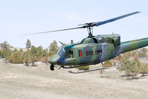 
A UH-1 Iroquois (Huey) helicopter used by the 90th Security Forces Group.