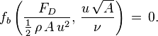 f_b\left( \frac{F_D}{\frac12\, \rho\, A\, u^2},\, \frac{u\, \sqrt{A}}{\nu} \right)\, =\, 0.
