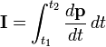 \mathbf{I} = \int_{t_1}^{t_2} \frac{d\mathbf{p}}{dt}\, dt 