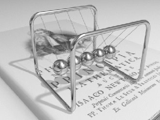 
A Newton's cradle demonstrates conservation of momentum.