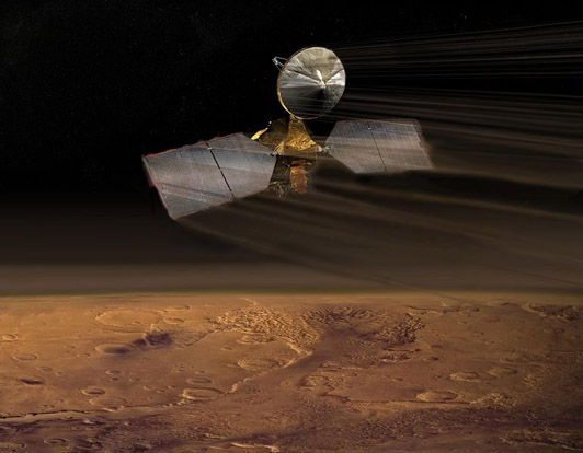 
An artist's conception of aerobraking with the Mars Reconnaissance Orbiter