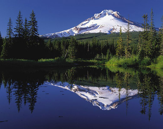 
The reflection of Mount Hood in Trillium Lake.