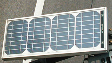 
A photovoltaic module is composed of individual PV cells. This crystalline-silicon module has an aluminium frame and glass on the front.