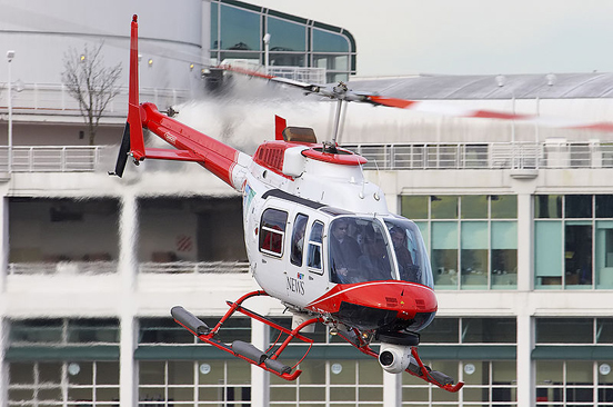 
Bell 206L-4 Long Ranger IV (operated by CTV British Columbia), taking off from Vancouver Harbour helipad.