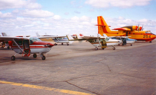 
Part of the contract fleet of Cessna 337 Skymasters on firefighting detection duty with the Ontario Ministry of Natural Resources at Dryden, Ontario, 1996.