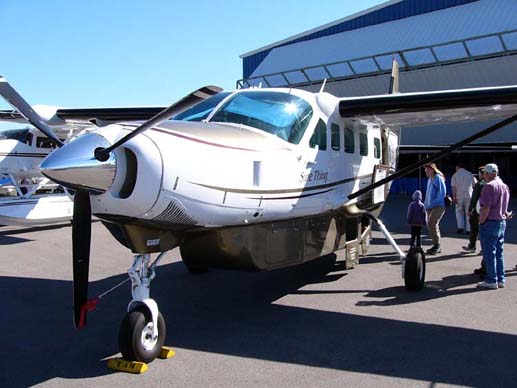 
Cessna 208B Grand Caravan factory demonstrator, with under-belly baggage locker, bearing the Cessna Caravan motto 