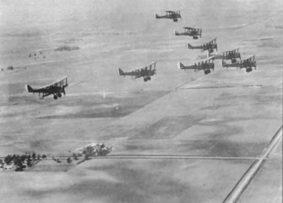 
A formation of DH-4s in flight.