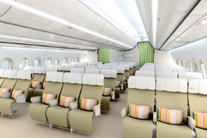 
High-density nine-abreast configuration mock-up of the economy class of the A350.