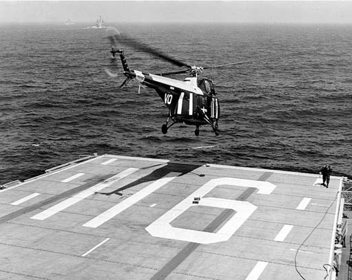 
A U.S. Navy HO4S of HS-4 taking off from USS Badoeng Strait in 1954